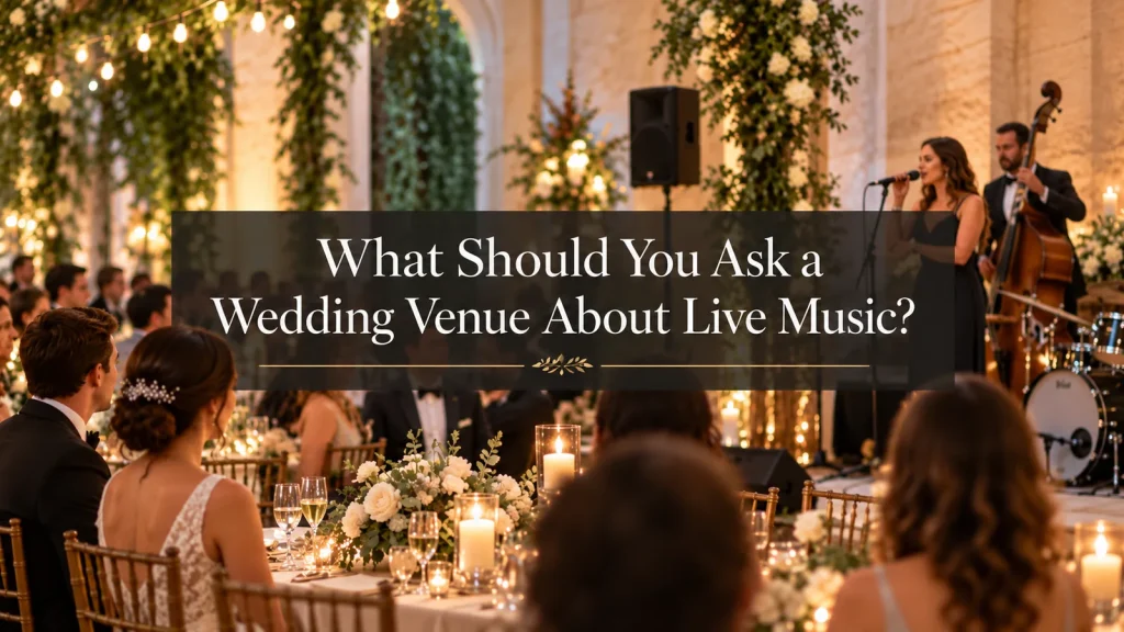 Live band performing at a wedding reception with guests dining